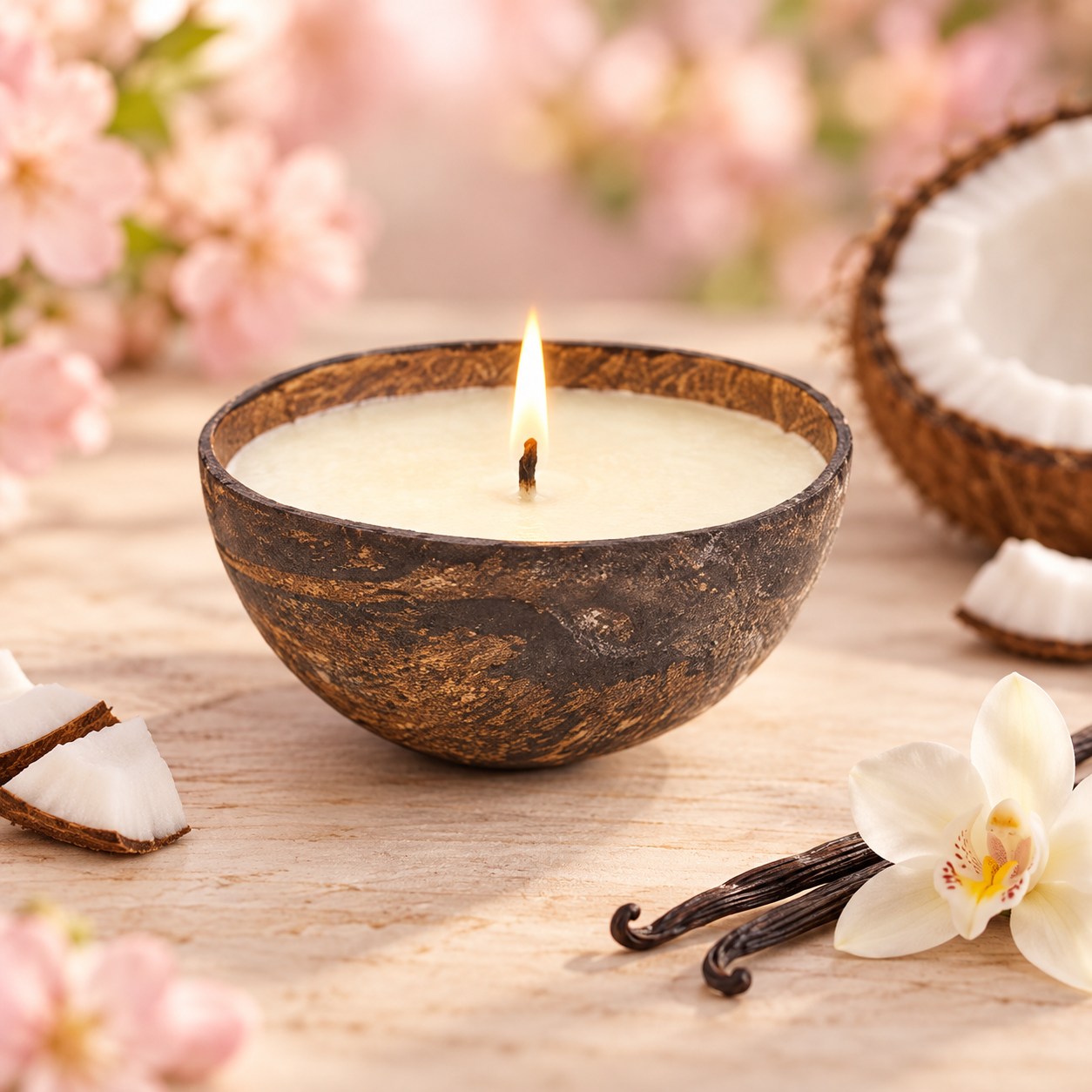 Coconut shell candle